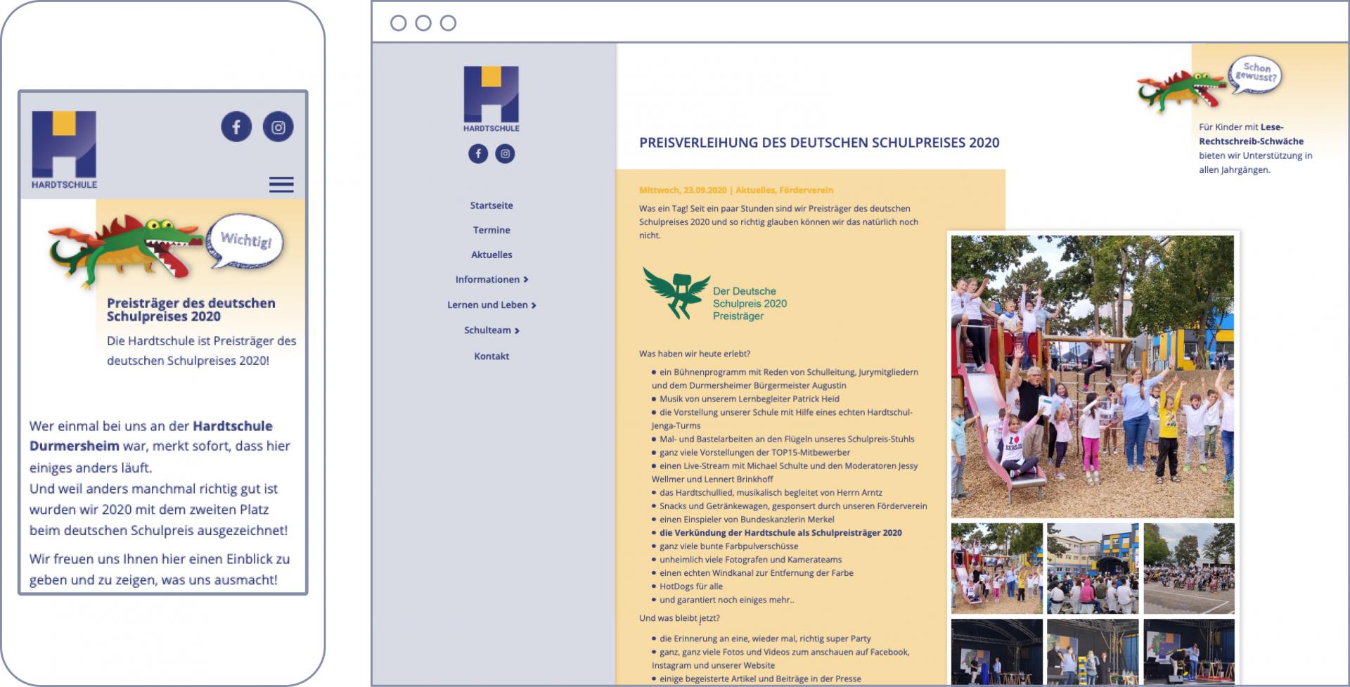 Webdesign Hardtschule Durmersheim als mobile und Desktop-Variante